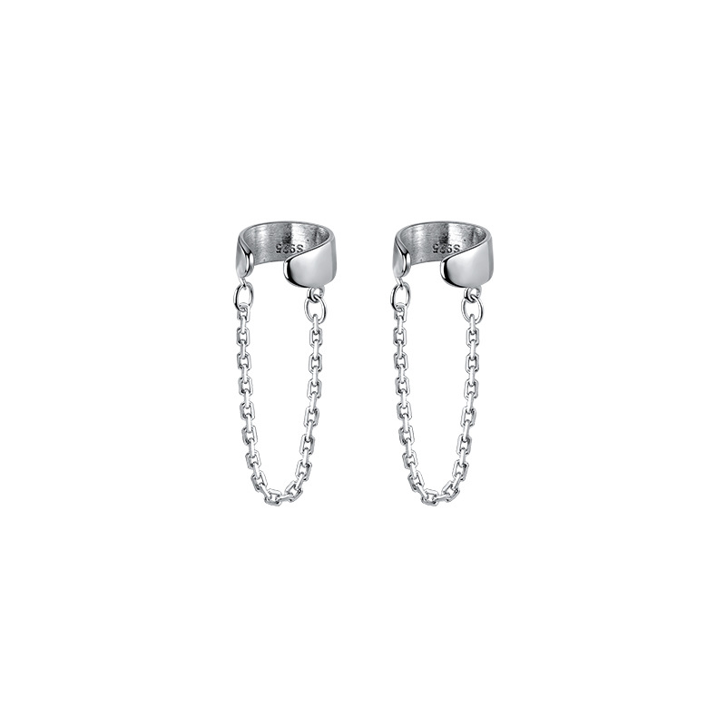 Eloch s925 plata brillante cadena orejas coreana geometría pequeña personalidad joyas para orejas G8678