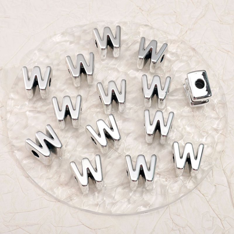 大穴銀メッキアクリル英字スペーサービーズペンダント手作り DIY ブレスレットキーホルダービーズ材料アクセサリー|undefined