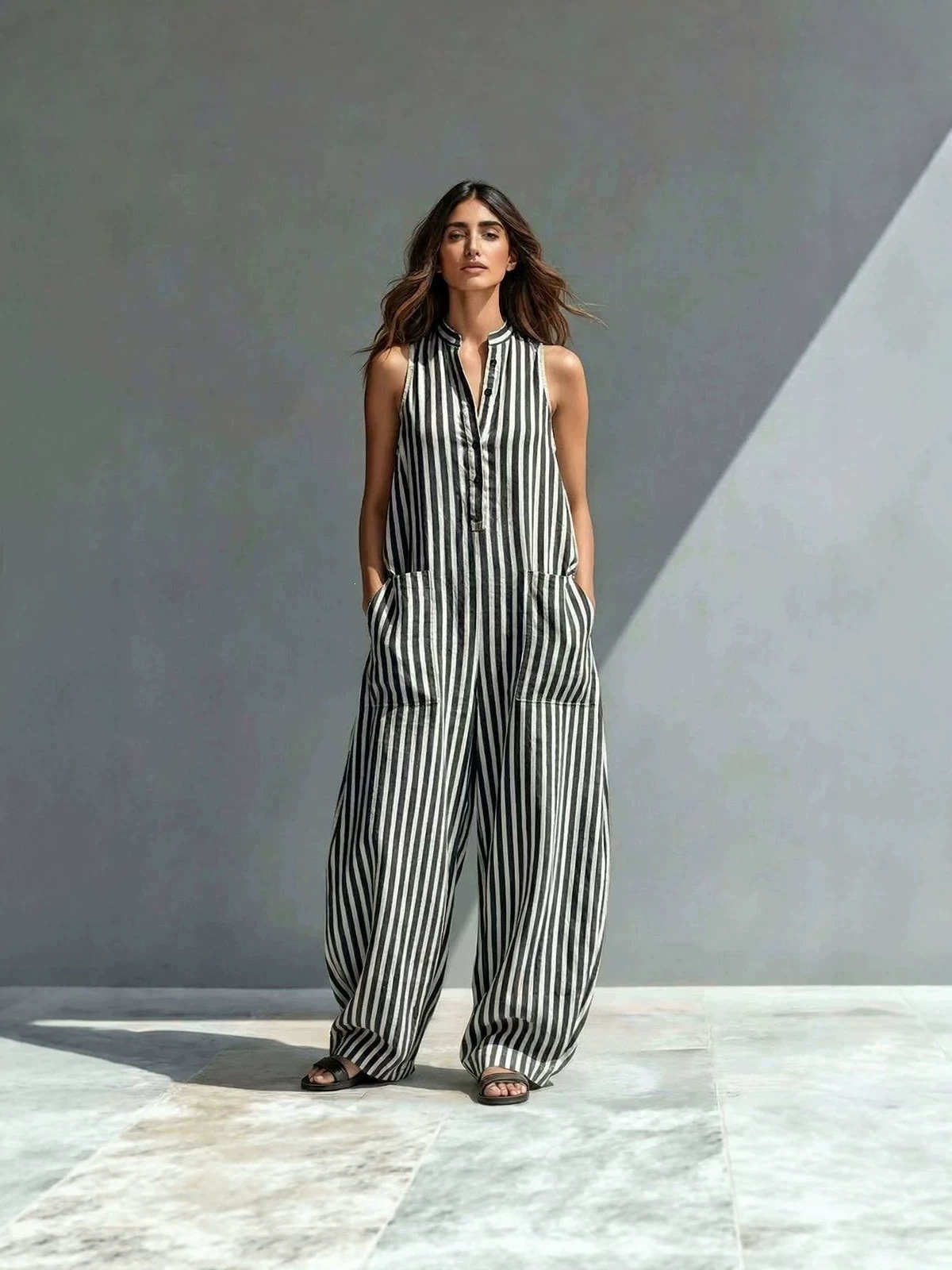 Estación independiente transfronteriza de comercio exterior verano nuevo relajado estriado casual impresión sin mangas ropa de mujer pantalonés image 3
