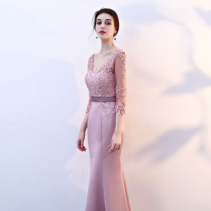 Comercio exterior europeo y americano Amazon AliExpress deseo vestido de noche con cuello en V encaje con cuentas fishtail Slim adelgazamiento largo image 4