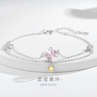 星球纯银925手链女时尚百搭款爱心粉钻手环得物ins风星星皇冠手饰
