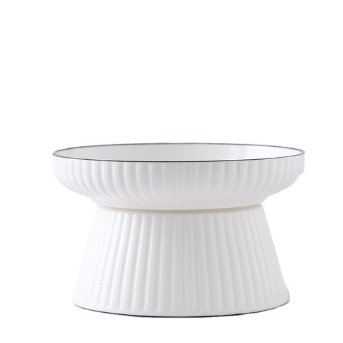 Ceramic Cat and Dog Bowl with High Legs, Anti-Tipping, Large Size Striped, Suitable for Small, Medium, and Large Dogs and Cats, Protects Neck