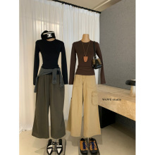 熹凤梨WGWE8297立体裁剪长袖T恤女圆领修身百搭基础款纯色上衣