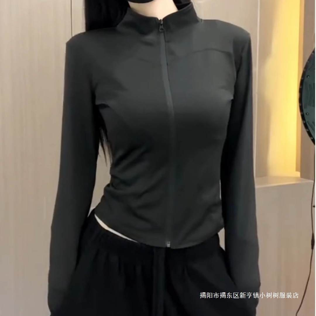 Moda transfronteriza simple delgada transpirable 2025 nueva ropa de mujer delgada de cuello de hielo deportivo chaqueta de verano