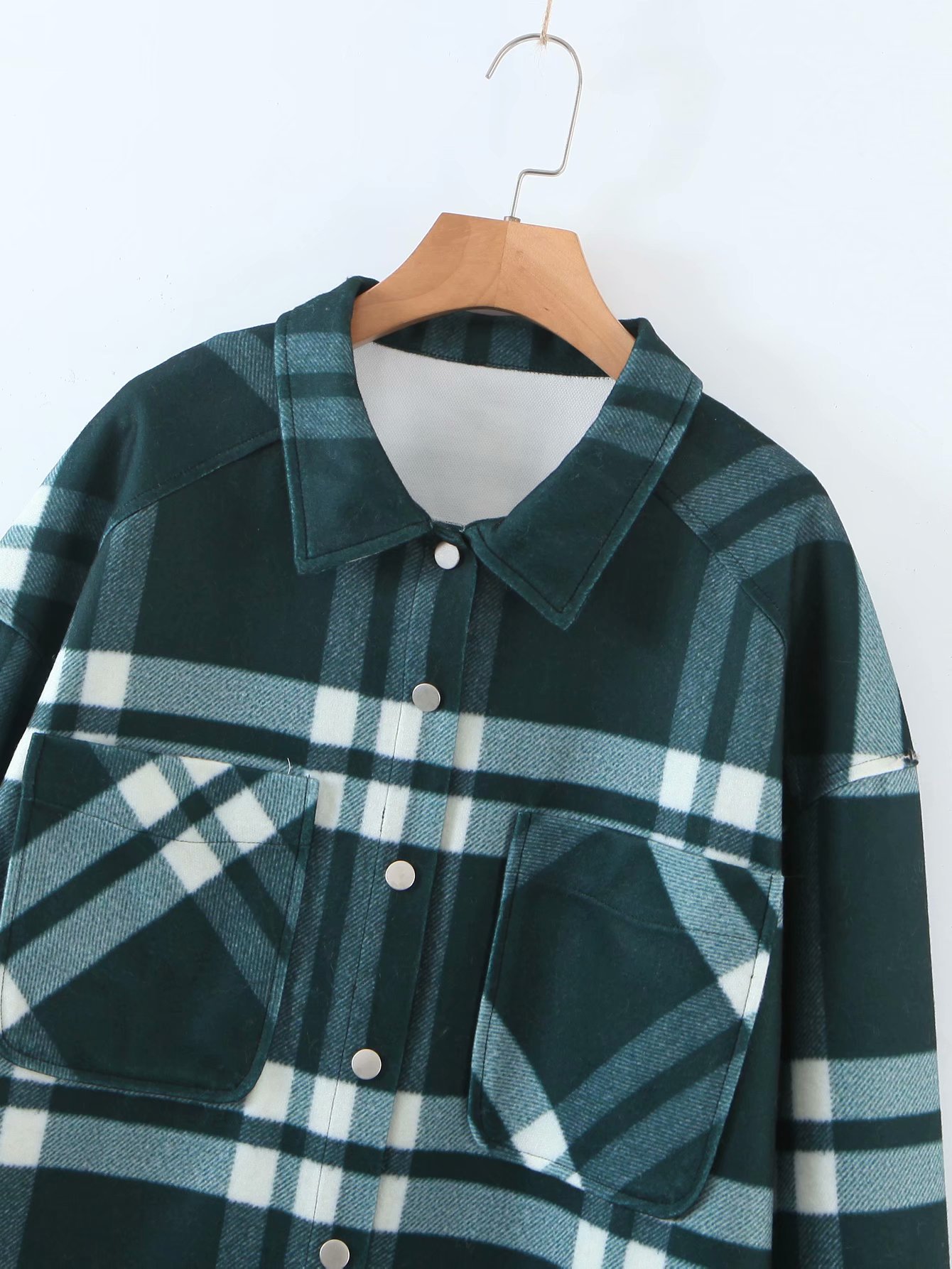 lapel pocket long sleeve plaid shirt jacket  NSAM39593