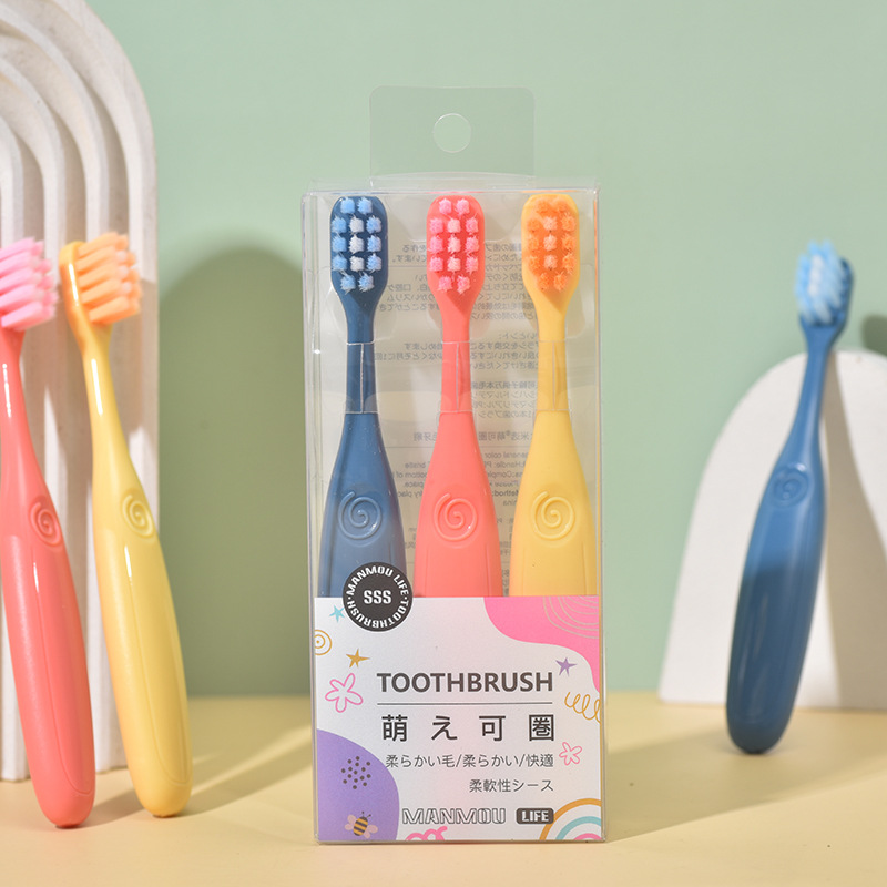 New candy color children's soft toothbrush 3 pcs 2-6 years old infant baby soft toothbrush factory wholesale