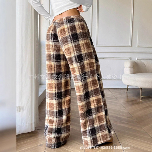 New Autumn/Winter Plaid Casual Fleece Pajama Bottoms