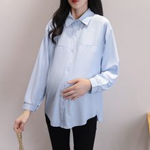 秋装新品职业孕妇衬衫雪纺蓝衬衣夏季薄款孕妇装打底衬衣工作上衣