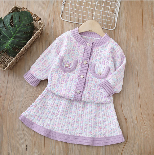 Girl's chanel style two-piece autumn girl's baby coat children's sweater cardigan set