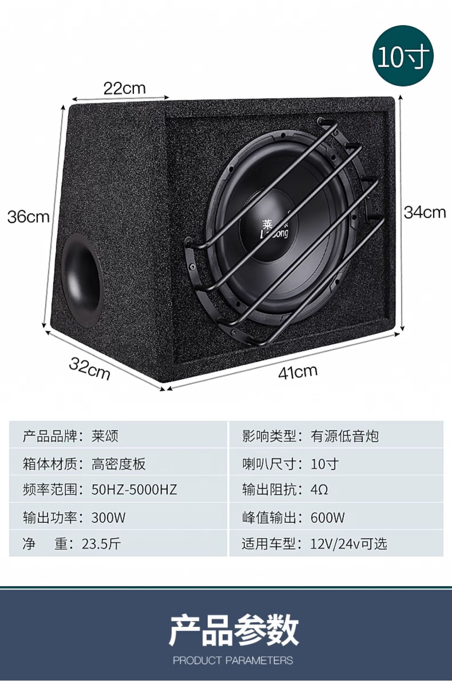 Car Subwoofer 10/12 Inch 12V/24V High Power Car Audio