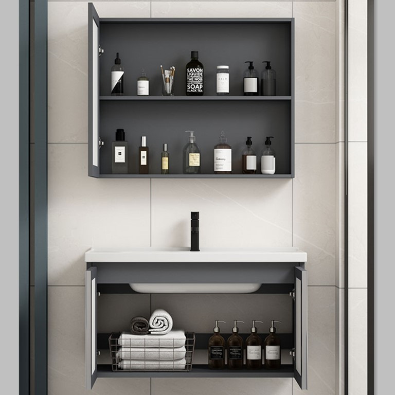 gabinete de lavabo tipo pared de aluminio espacial cerámica doméstica gabinete de baño integrado gabinete combinado lavabo de roca mesa gabinete combinado