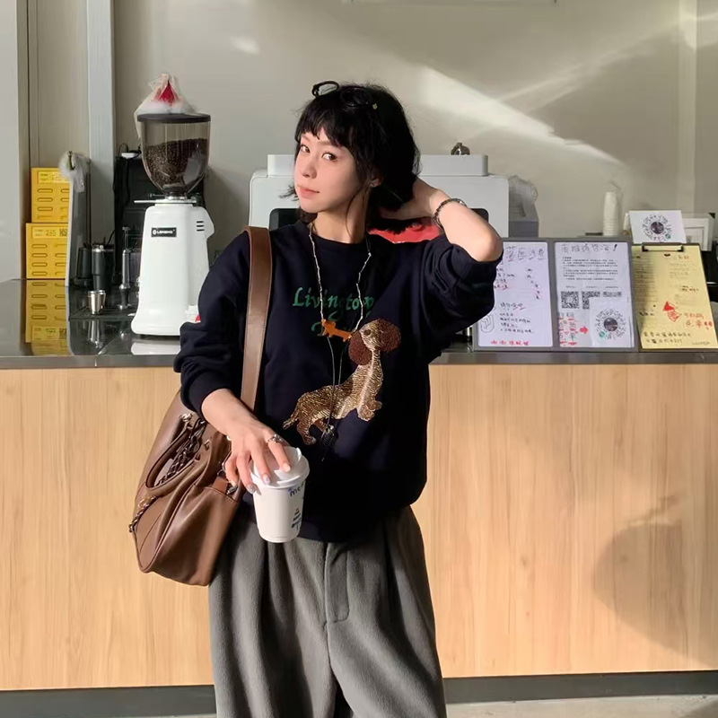 韩国东大门2025秋季新款复古休闲减龄卡通印花圆领长袖卫衣女棉|undefined