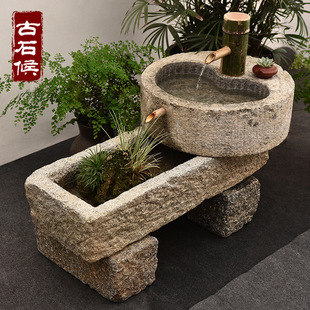 Old Stone Trough Outdoor Flowing Water Landscaping Ornaments Courtyard Landscape Stone Mill Waterscape Old Stone Fish Tank Sink Balcony Flower Pot