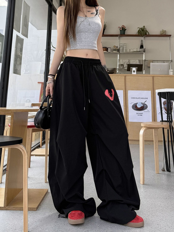 アメリカンストリートヒップホップ速乾パンツ女性の春夏トレンディな黒ジャズホットガールスポーツパンツkpopカジュアルパンツトレンディ|undefined