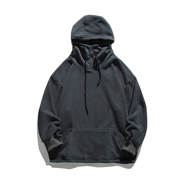 Ins Retro Men's Hooded Sweatshirt Youth Polar Fleece Men's Pullover Pure Color Trendy Brand Jacket Top Spring