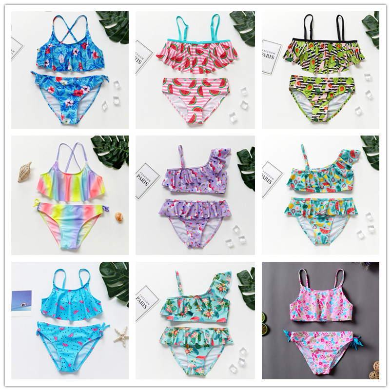 Girls Bikini Suit Ruffled Ruffled Kidsren's Split Swimsuit Small and Medium-Sized Kidsren's Swimsuit
