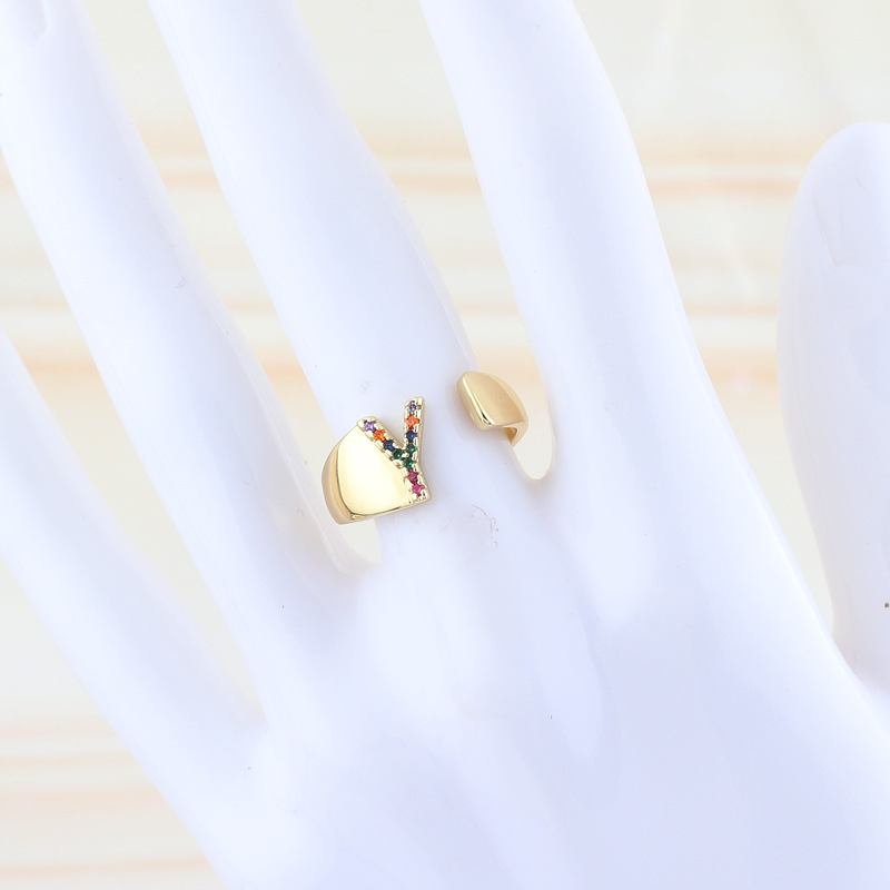 Fashion Letter Copper Open Ring Plating Artificial Gemstones Copper Rings