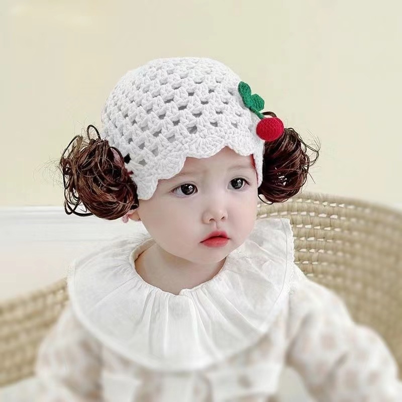 Bebé lindo sombrero peluca de tejido a mano agujero trenzas falsas sombrero bebé suave y cómodo transpirable 0 - 2 años
