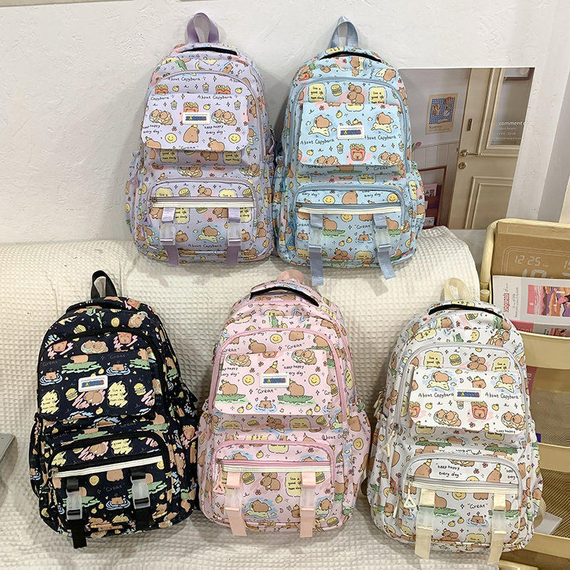 Mujeres de escuela secundaria alta capacidad multibolsillo mochila encantadora impresión capilla caricatura mochila escolar de niñas