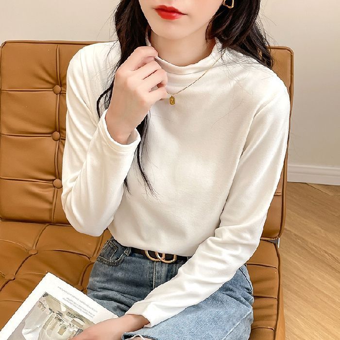 打底衫女半高领加厚保暖打底衣长袖修身堆堆领气质优雅高弹修身|undefined