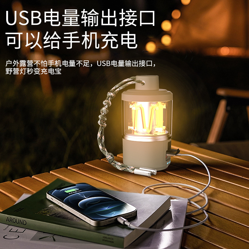 Luz de camping de luz suave transfronteriza súper larga resistencia carga rápida atenuación de tres velocidades Luz de camping luz de trabajo para acampar al aire libre