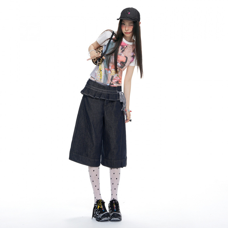 2026 Summer｜Vintage Waist-Cinching Slimming Denim Shorts with Loose Straight-Leg Design