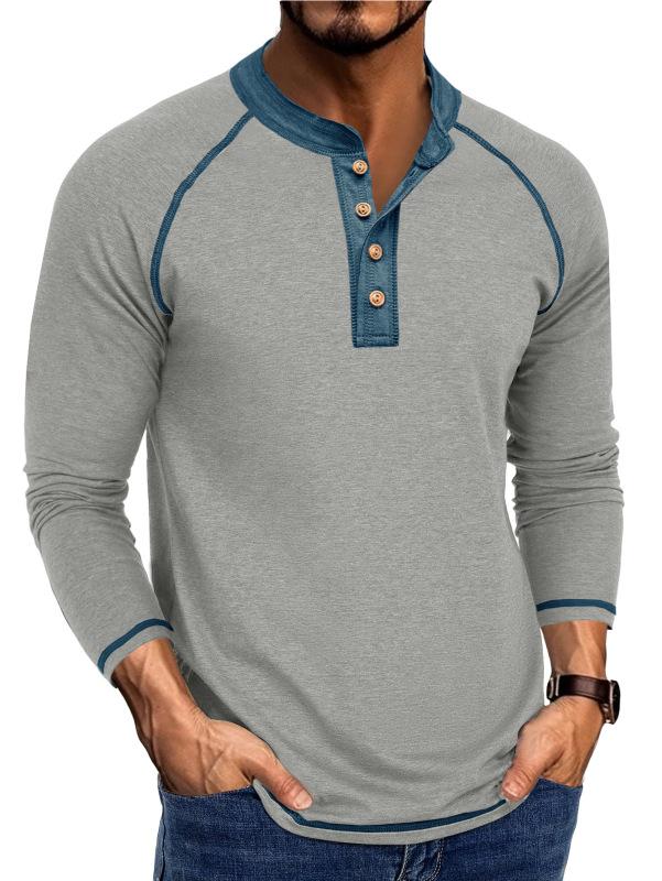 ヨーロッパとアメリカのメンズ長袖ラウンドネックTシャツ外国貿易メンズボトリングシャツ秋冬メンズヘンリーシャツAmazonホットスタイル|undefined