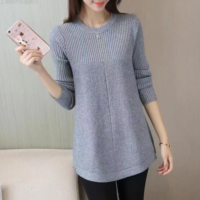 Korean-style New Spring and Autumn Fashionable Mid-length Round Neck All-match Sweater Women's Loose Out-of-the-way Bottoming Sweater Long-sleeve Top