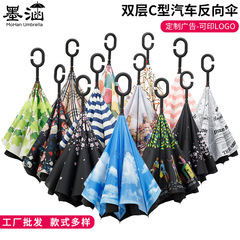 車用逆傘 二層C型手動ストレート傘 晴雨兼用 ビジネスギフト 広告傘 卸売 印刷対応