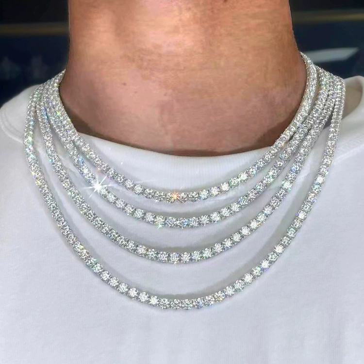 Серебряная цепочка S925 с инкрустацией из муассанита 5 мм, цвет D, чистота VVS, в европейском и американском стиле, универсальное украшение в стиле хип-хоп для мужчин и женщин.