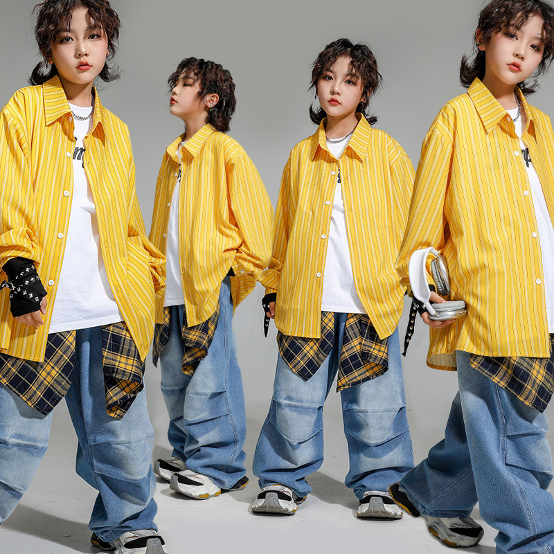 hip-hop children's trendy clothing girls trendy cool shirt Denim pants hiphop group dance costume suit boys