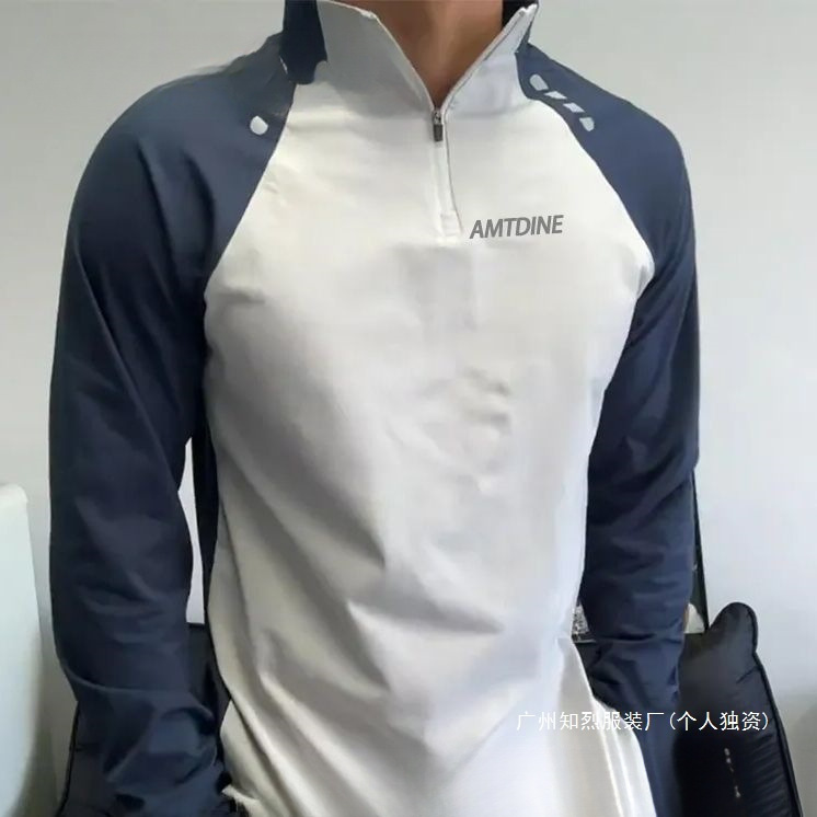2025 Spring & Fall New American Half-Zip Long-Sleeved T-Shirts for Men and Women, Slim-Fitting Clothing, Contrasting Color Physical Fitness Sports Clothing