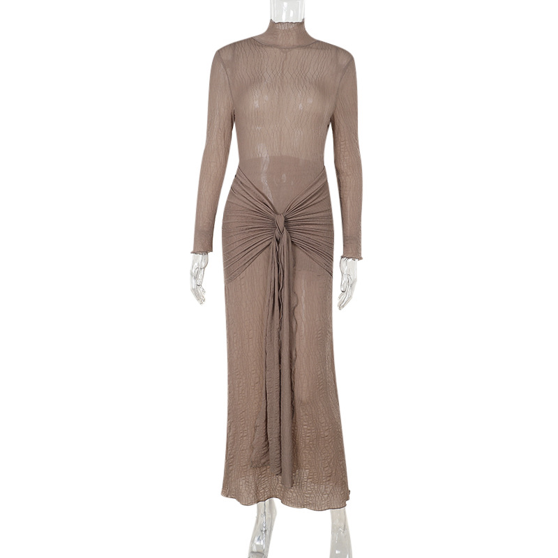 Autumn Commuting Elegant Slim Fit Micro Transparent Honeydew Pattern Knitted Dress 5 Autumn Commuting Elegant Slim Fit Micro Transparent Honeydew Pattern Knitted Dress