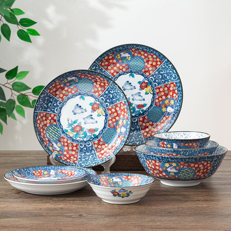 Imported from Japan Chiyogen Jinhua Rabbit Bowl Plate Tableware Kutani Style Household Ceramic Rice Bowl Soup Bowl Noodles