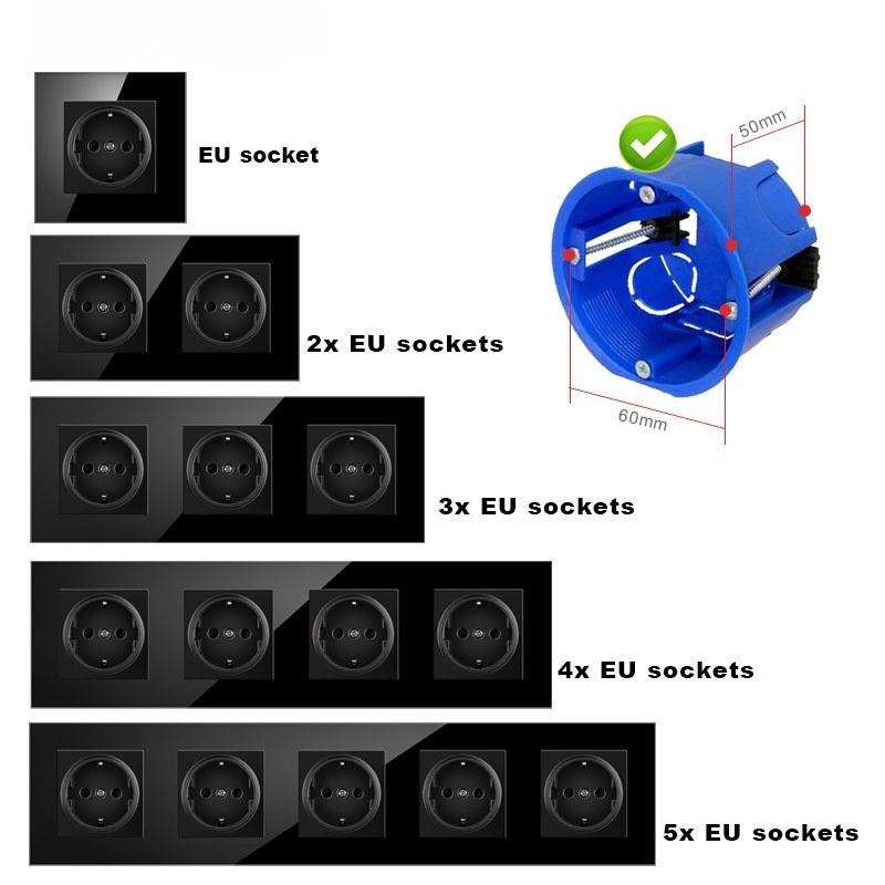 欧标德标俄罗斯墙壁电源插座86型外贸款16A暗装欧洲欧规玻璃面板
