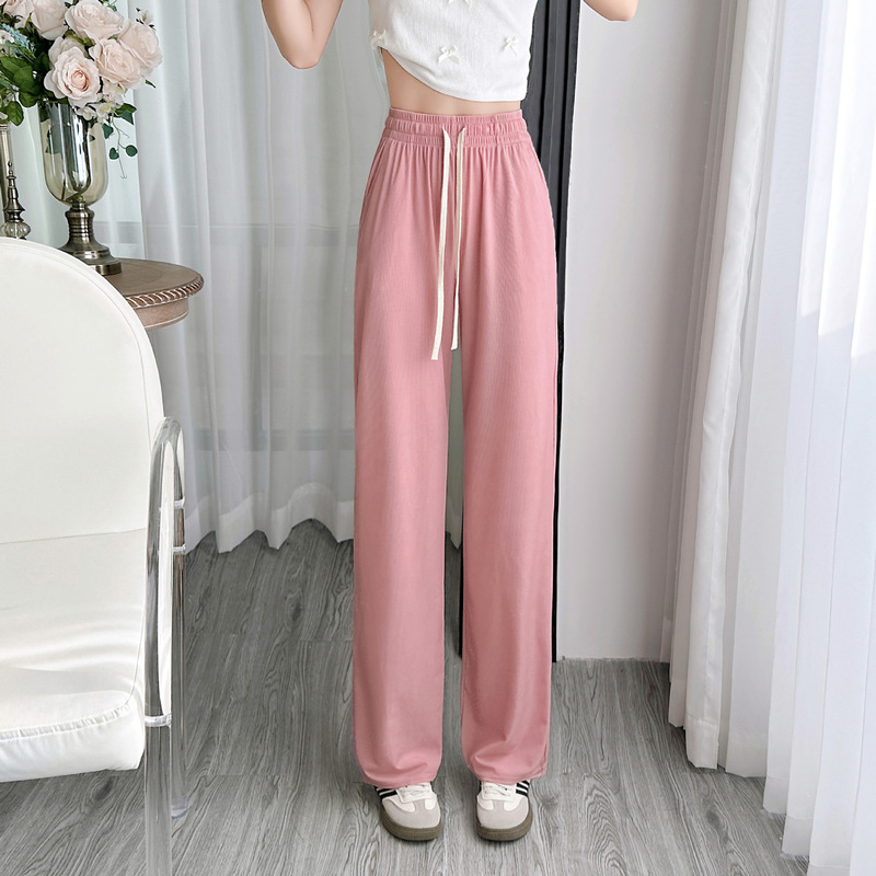 春夏の新作ストレートワイドレッグパンツ、女性用ドレープパンツ、薄手、ハイウエスト、ゆったり、巾着、多用途で快適|undefined