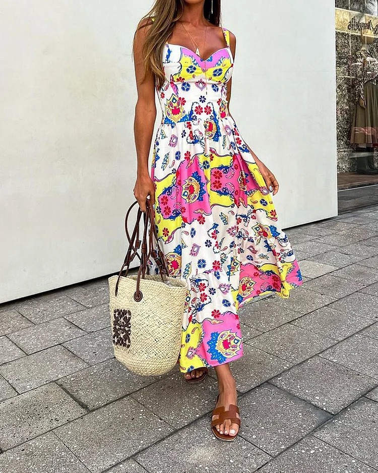 Women's Strap Dress Vacation Sexy V Neck Printing Sleeveless Printing Maxi Long Dress Holiday Beach display picture 2