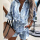 2022WISH Amazon cross-border summer new fashion digital printing button design shirt shorts suit women