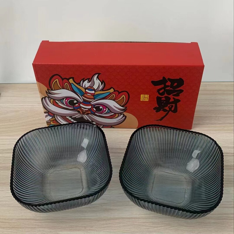 Dragon year gift vertical pattern glass bowl two-piece set household dessert salad bowl suit activity promotion printed logo wholesale Dragon year gift vertical pattern glass bowl two-piece set household dessert salad bowl suit activity promotion printed logo wholesale