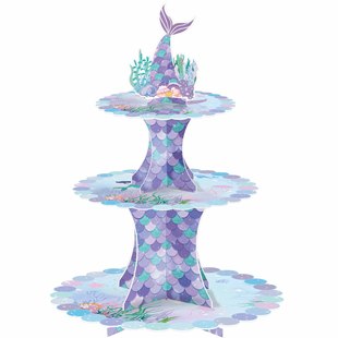 Cake stand paper three-layer birthday party Creative cake tray decoration cartoon mermaid wedding dessert table
