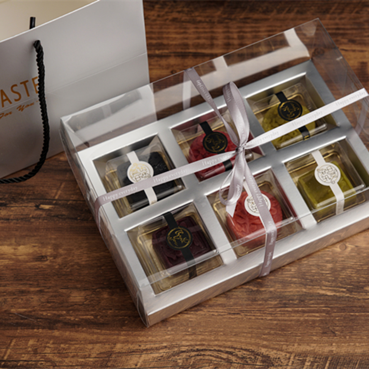 Caja de embalaje de pastel de luna transparente, 4 cápsulas, 6 cápsulas, caja de regalo, bolsa de regalo, caja de embalaje de huevo a medida, piel de hielo, luna