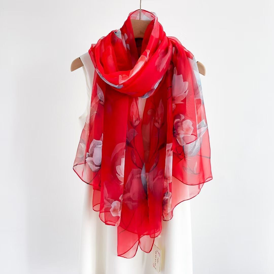 Women's Autumn/Winter New Style Fashionable Versatile Long Scarf Elegant Gauze Print Sun Protection Shawl Warm Neck Scarf