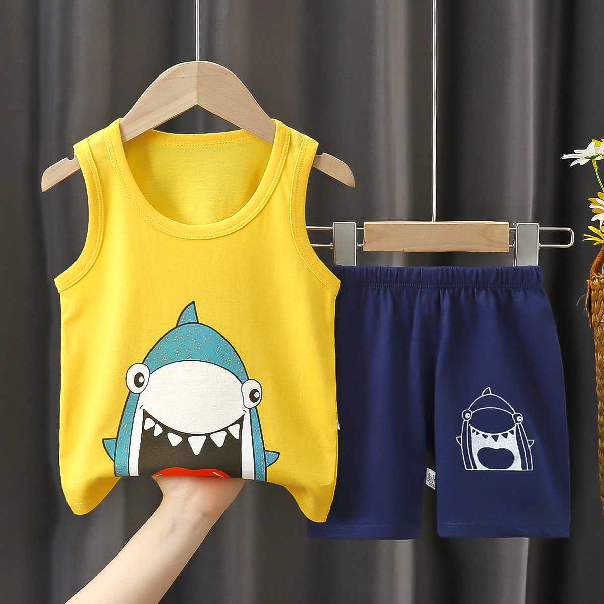 Traje de chaleco para niños, verano de algodón puro, nuevo estilo, verano para bebés, pantalones cortos coreanos, traje de dos piezas para niños