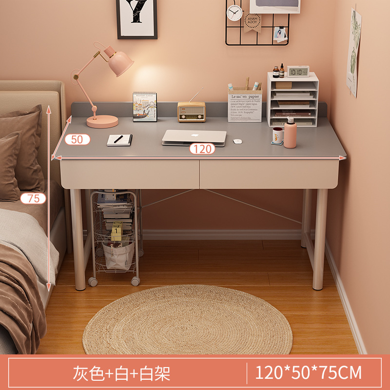 120cm 웜그레이 + 화이트 프레임 [더블서랍]