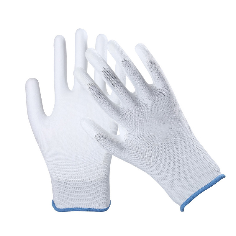 PU recubierto de dedos guantes recubiertos guantes revestidos guantes de trabajo antiestáticos libres de polvo blanco resistentes al desgaste guantes de seguro laboral al por mayor