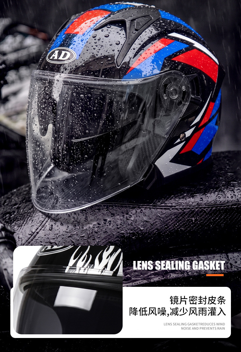 AD factory's best-selling A-grade electric motorcycle helmet, suitable for all-season riding and off-road use, available in half-helmet and three-quarter helmet styles for both men and women