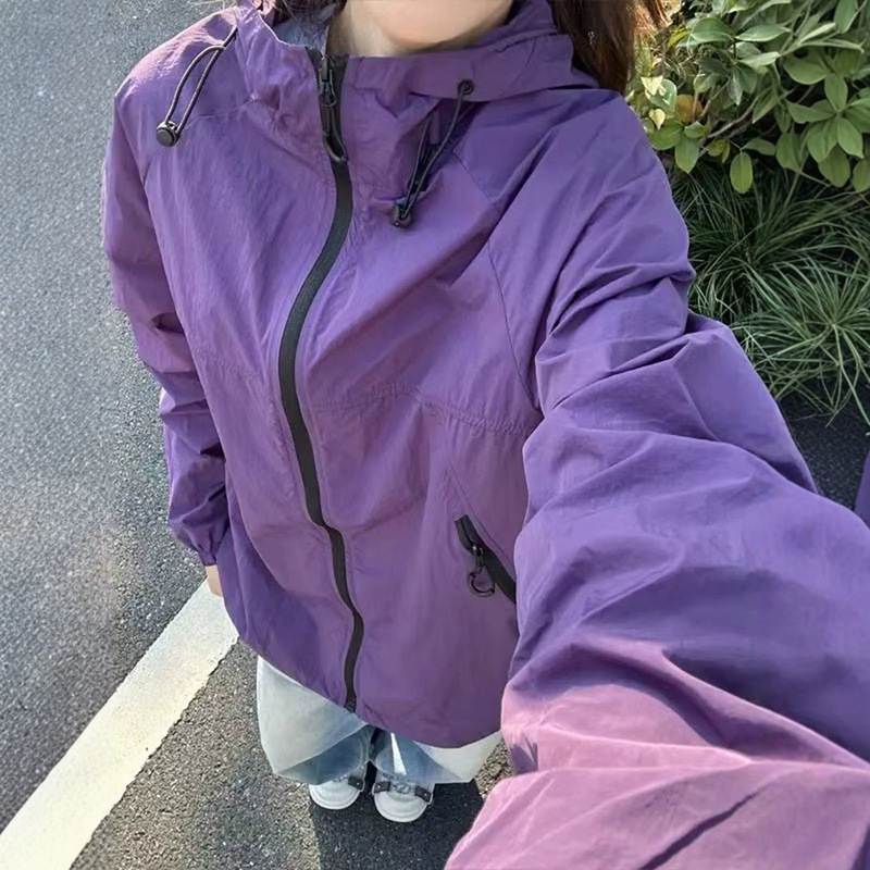 Ume Purple Quick-Dry Sun-Protection Jacket for Men, Summer Thin Ice Silk Lu Version Cycling Clothing, Triple-Protection Softshell American-Style Outdoor Jacket