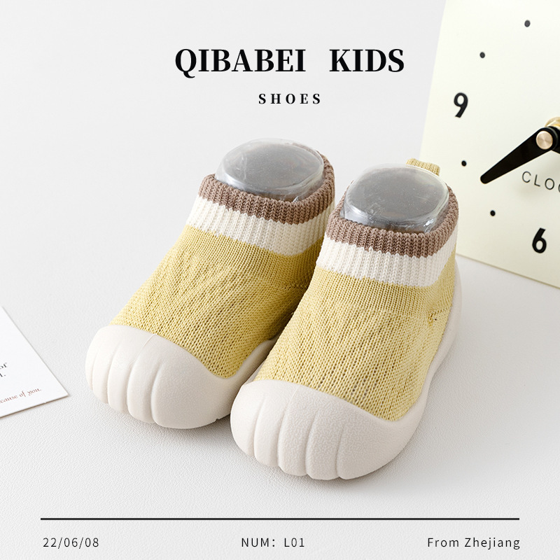 QIBABEI Spring and Autumn Baby Toddler Shoes Baby Knitted Shoes Men's and Women's Children's Shoes Soft Sole Non-Slip Breathable Mesh Shoes