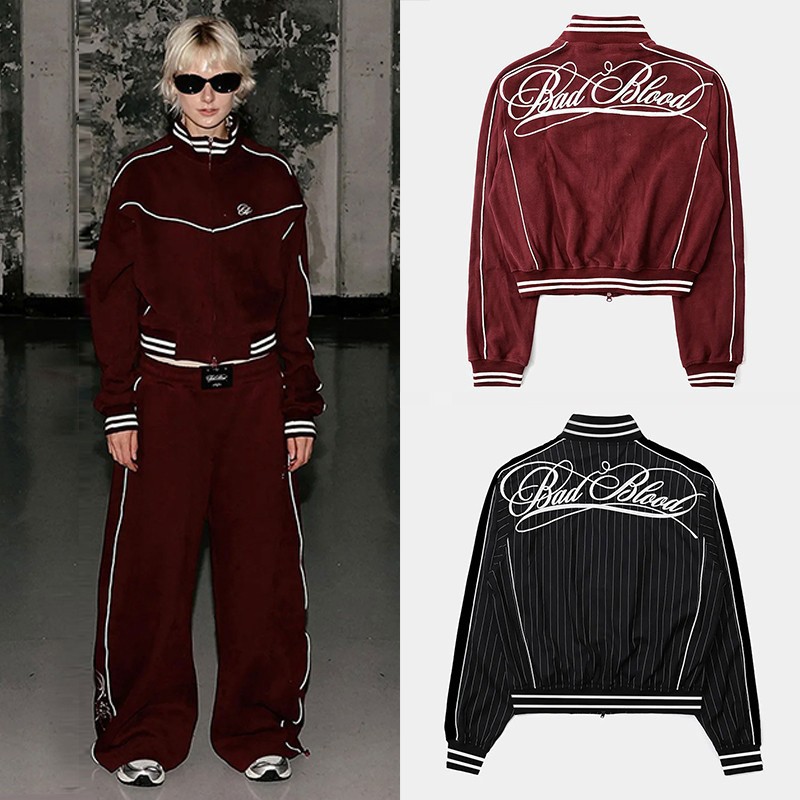 Korean Badblood Bcac Retro Red Sweatshirt Women's Niche Loose Casual Long-Sleeved Baseball Jacket Trendy