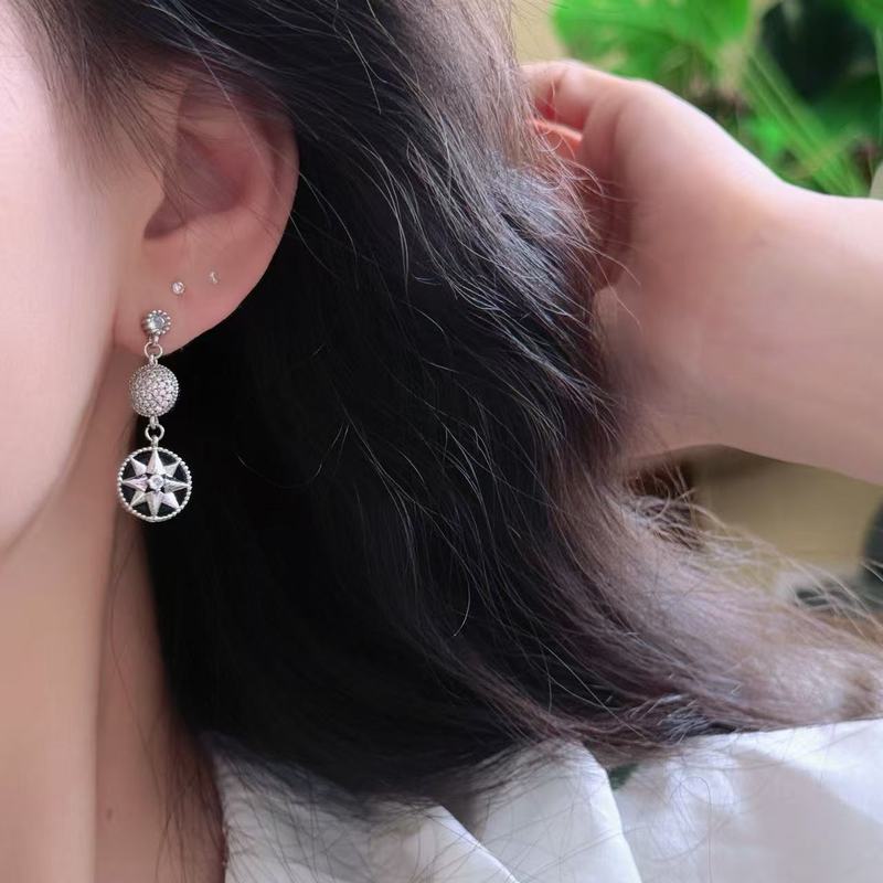 超仙微镶满锆罗盘八芒星吊坠项链女小众轻奢高级感气质耳环锁骨链|undefined